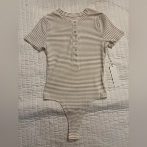 Everly Tan and cream striped bodysuit nwt